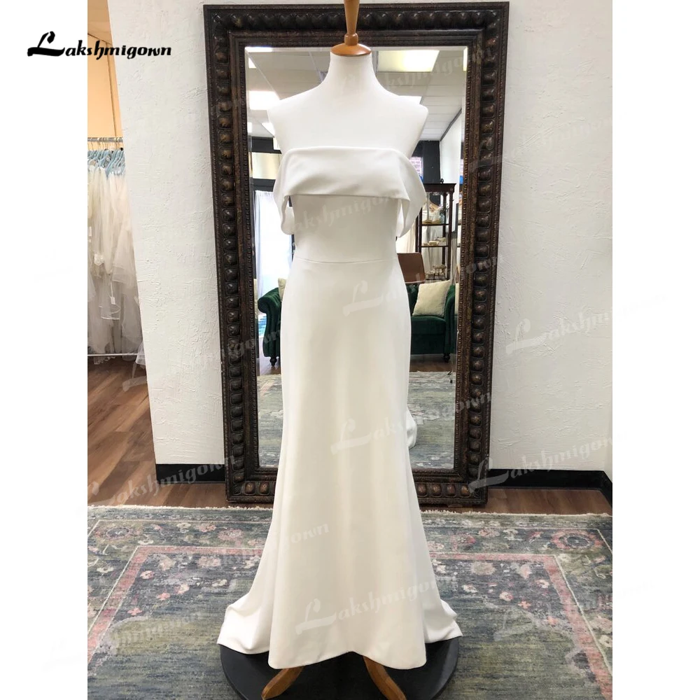 Simple Elegant Boat Neck Off the Shoulder Back Button Satin Mermaid Wedding Dress For Women Boho Bridal Gowns Sweep Vestido Robe