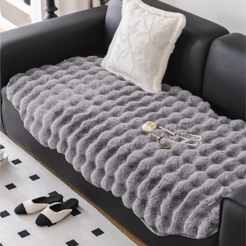 Modern Sofa Towel Thicken Rabbit Plush Irregularity Sofa Slipcover Universal Non-slip Super Soft Sofa Towel Couch Cushion 방석