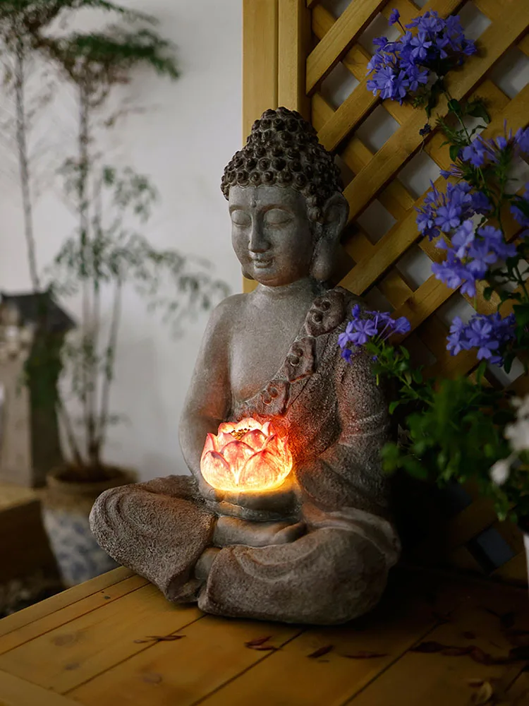 Dekoracyjna statuetka Buddy w stylu vintage, dziedziniec z energią słoneczną, chiński balkon z ogrodem Zen, rzeźba z ozdobą krajobrazową, dostosowana