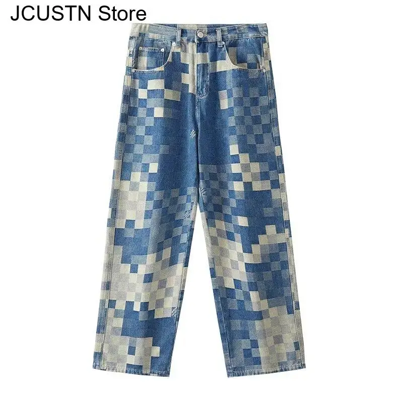 Masculine Trendy Straight-Leg Pant Loose Fit Men's Cotton Ripped Frayed Raw Hem Denim Trousers High Street Style Jeans view 5