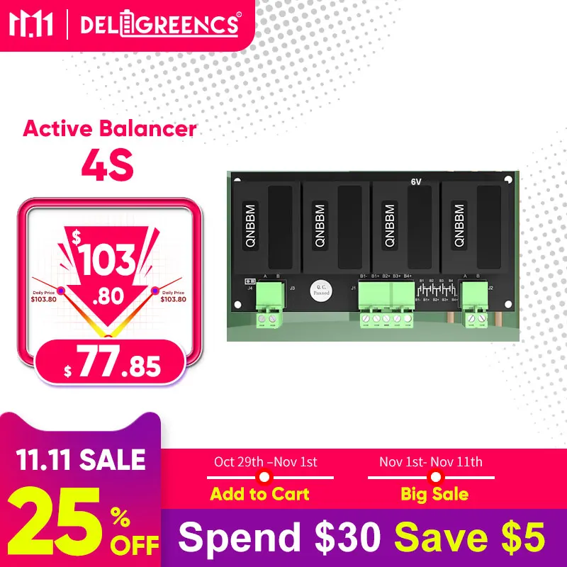 

QNBBM 4S 12V Active Battery Equalizer Balancer BMS for LiFePO4,LiPO,LTO,NCM,LiMN 18650 DIY Battery Pack