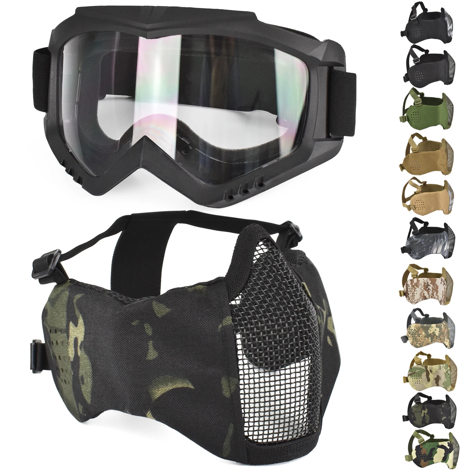 ZLang Half Face Wire Mesh Mask and Tactical Goggles for BBS Paintball Shooting Airsoft Multi-purpose Goggles Mask