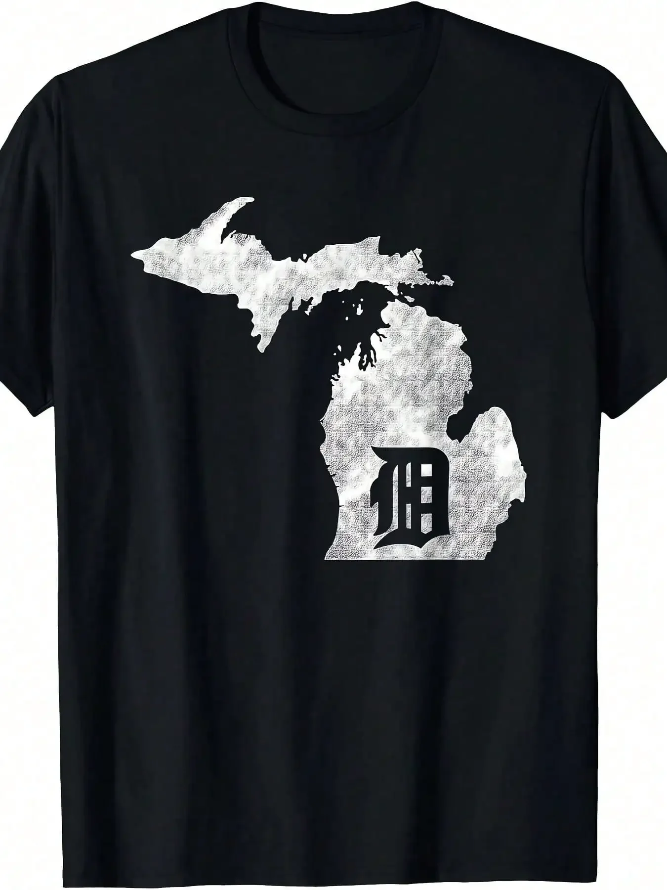 

Detroit "D" Mitten Graphic Tee - 100% Cotton, Men's Casual Short-Sleeve T-Shirt With Michigan State Map Print, Black With White