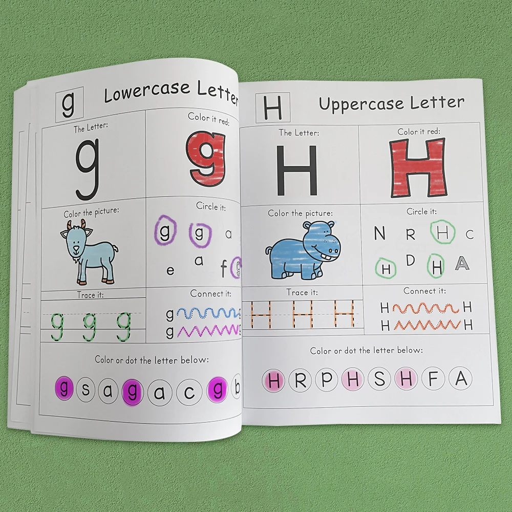 A-Z ตัวอักษร Phonics แบบฝึกหัดสมุดงานก่อนวัยเรียนการเรียนรู้ภาษาอังกฤษการเขียนอนุบาลอนุบาลอนุบาลอนุบาลสมุดภาพระบายสี Montessori