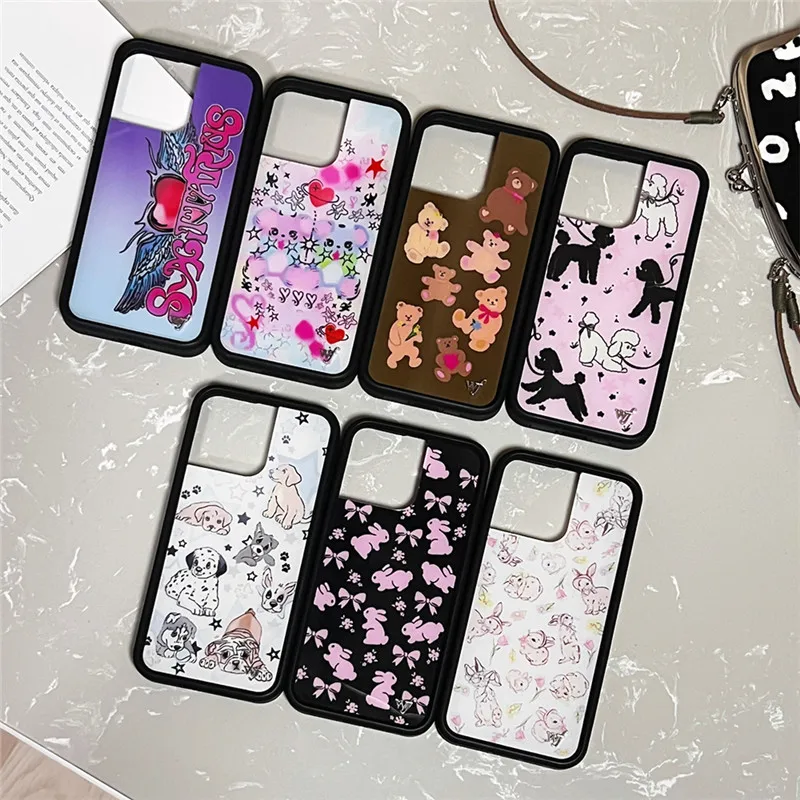 USA WF Wildflower wild flower Dog Phone Cases for iPhone 12 13 14 15 16 Pro Max Plus 16pro Bear Toy Rabbit Bunny label Cover