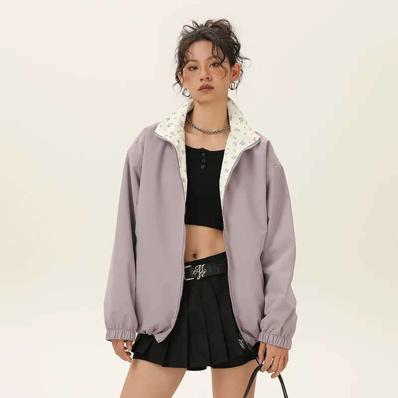 

New Autumn Women's Jaet Casual Hong Kong Sle Small Flower Pattern Waterproof CYJK960 Polyester Fiber Long Sve Outerwear