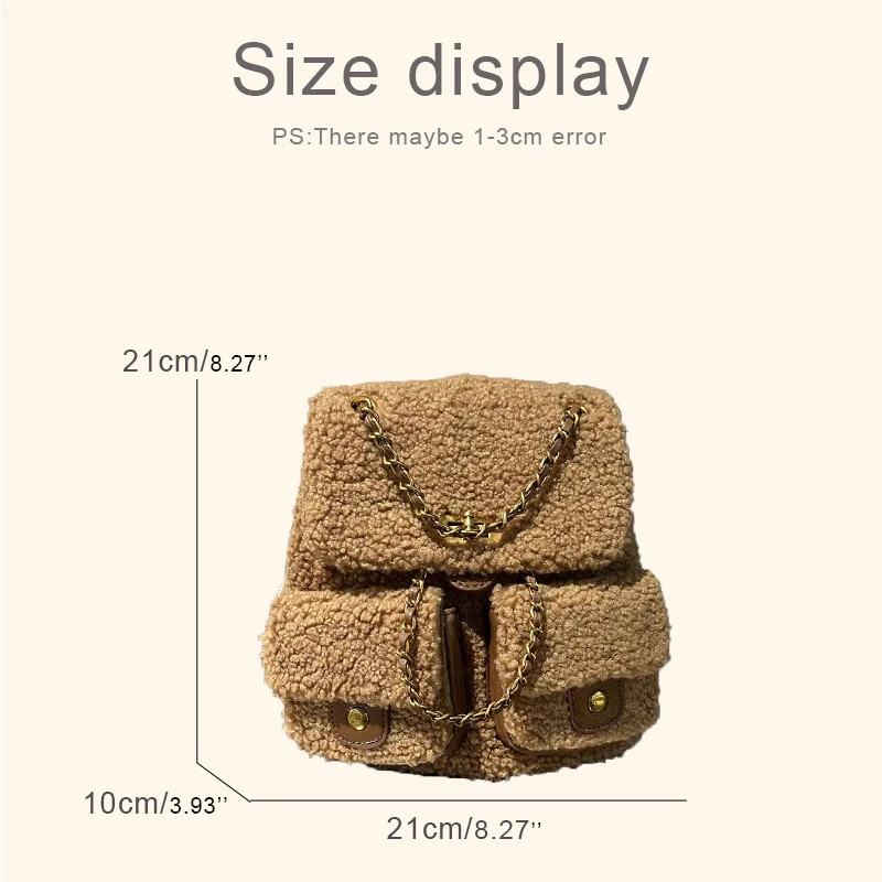 Classic Faux Fur Backpacks For Women Luxury Designer Handbags And Purses 2024 New In Imitation lambswool Chain Lock Shoulder Bag