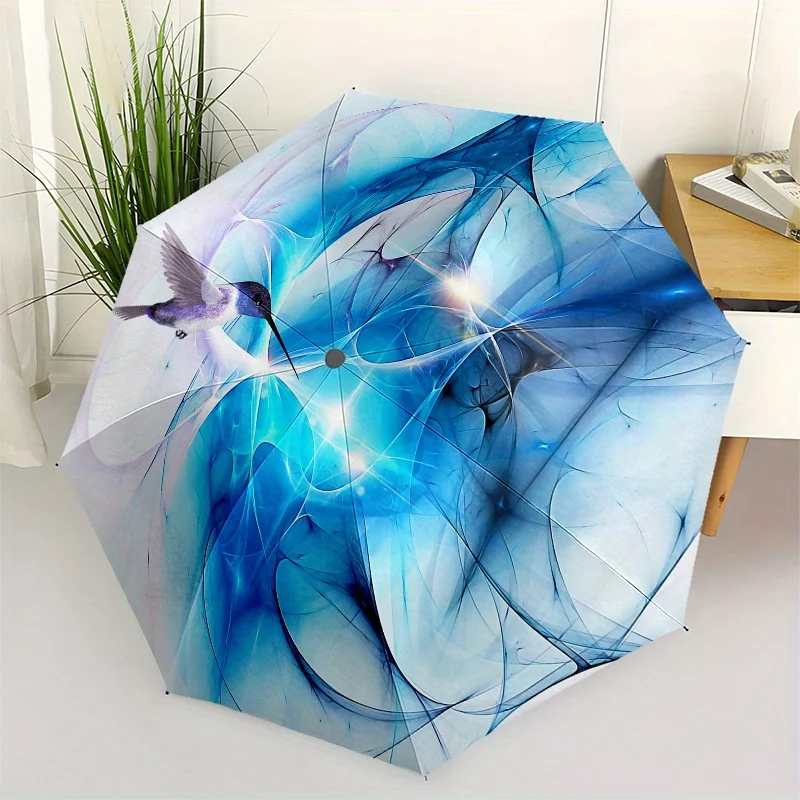 

Blue Hummingbird Aesthetic Wall Art Circle Print Umbrella - Cute 3-Fold Compact Portable Design, Durable Plastic & Iron, Valen