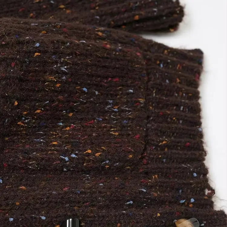 

HH Autumn Women Elegant High Street Long Sleeve Solid Pockets Knitted Jacket Women Pleated Single-breasted V-Neck Sweater