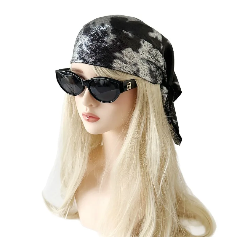 Silver Y2K Scarf Head Wrap Waist Belt Hip Hop Bandana for Women Elastic Tube Turban with Metallic Shine Streetwear Accessory view 5