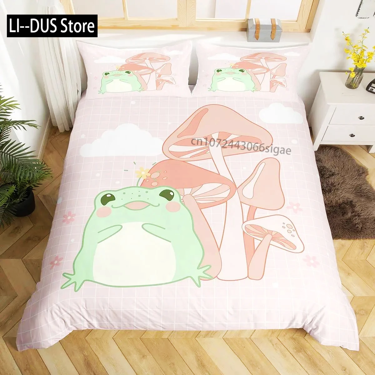 

Frog Duvet Cover Set Cute Kawaii Cartoon Frog Pattern King Queen Size Polyester Comforter Cover With Pillowcase For Kids Girls
