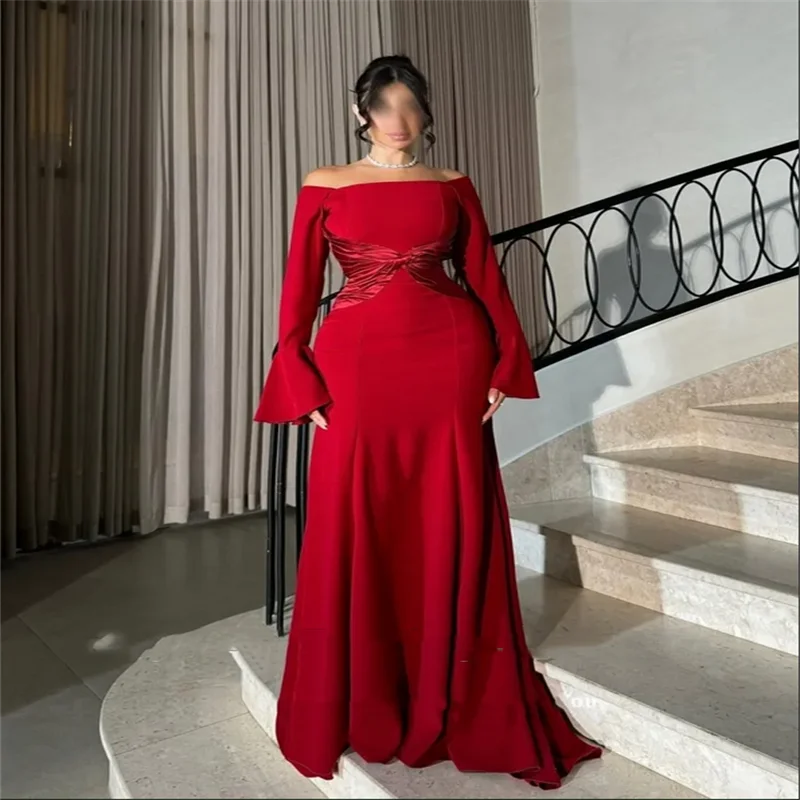 

Arabic Elegant Mermaid Evening Dress Customized Strapless Long Sleeves 3D Flowers Backless Mermaid Prom Wedding Party Gowns