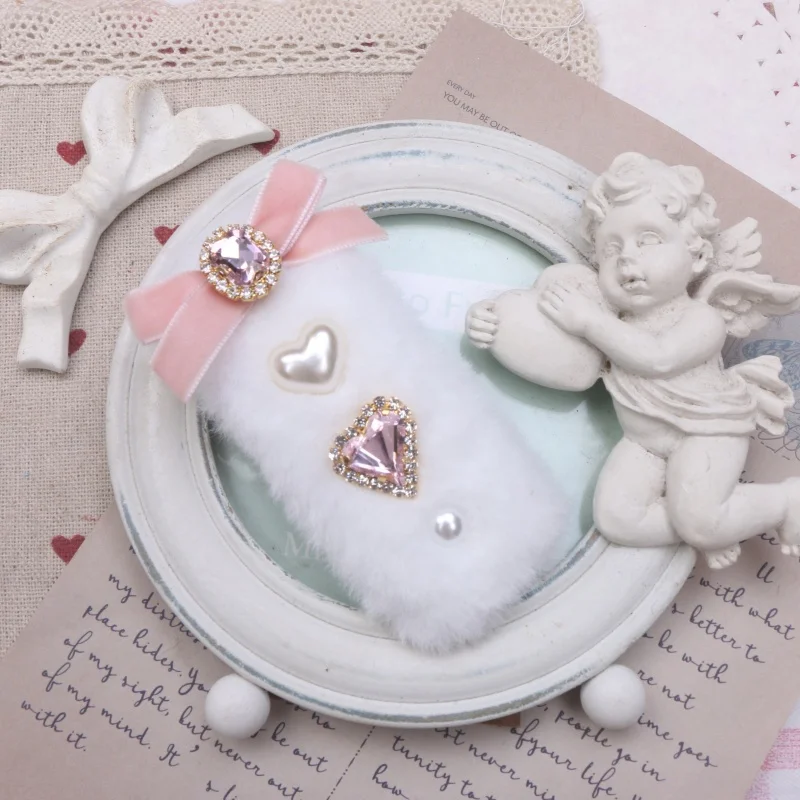 Нежная плюшевая заколка для волос Kawaii Jirai Kei, заколка для волос в японском стиле, милые женские заколки со стразами в стиле Лолиты, аксессуары для девочек