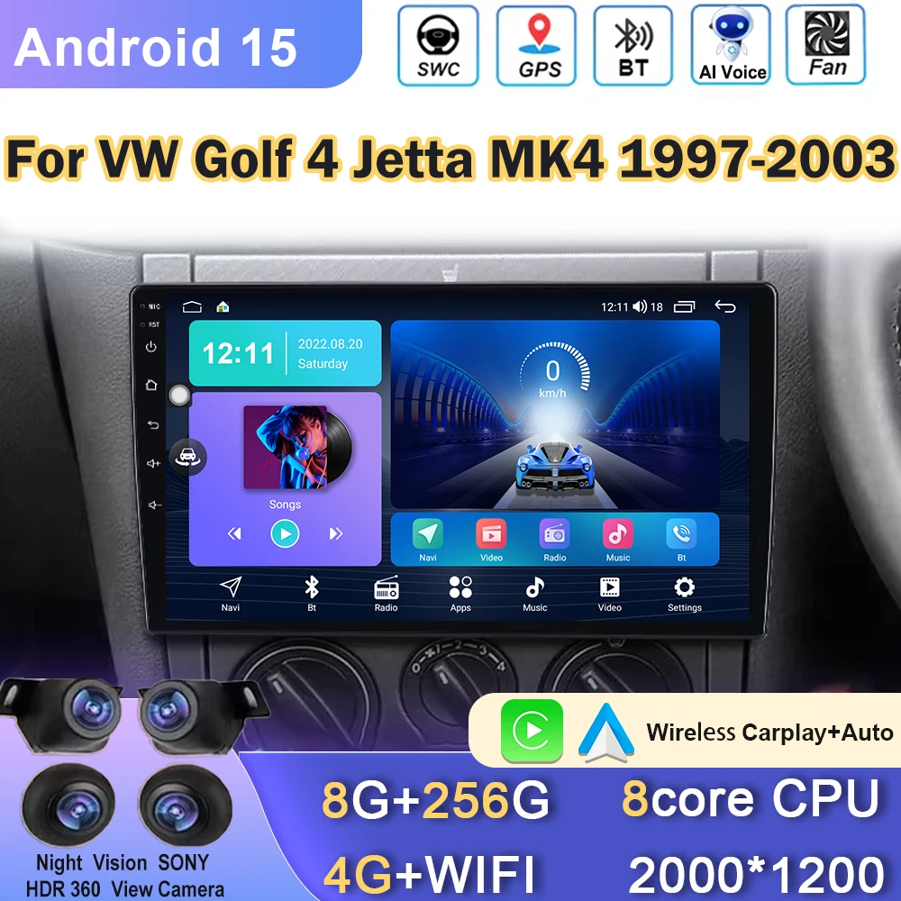 

Автомобильный радиоприемник CarPlay Android Auto для VW Golf 4 Jetta MK4 1997-2003, мультимедийный GPS-видеоплеер без 2din DVD, головное устройство с экраном QLED