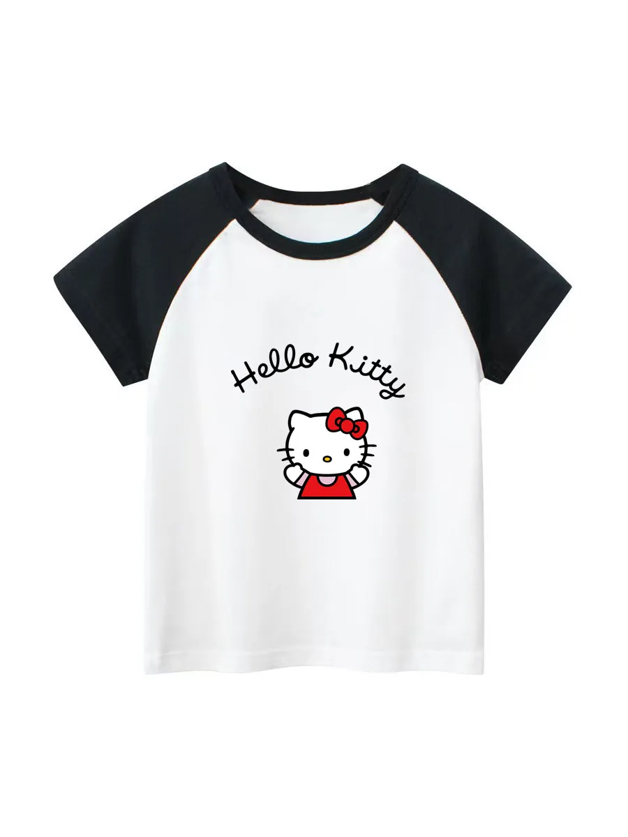 

Hello Kitty T-shirt Children Cute Cartoon Clothes Round Neck Clothing White Short Sleeve Kids Summer Tee Top Girls Clothes