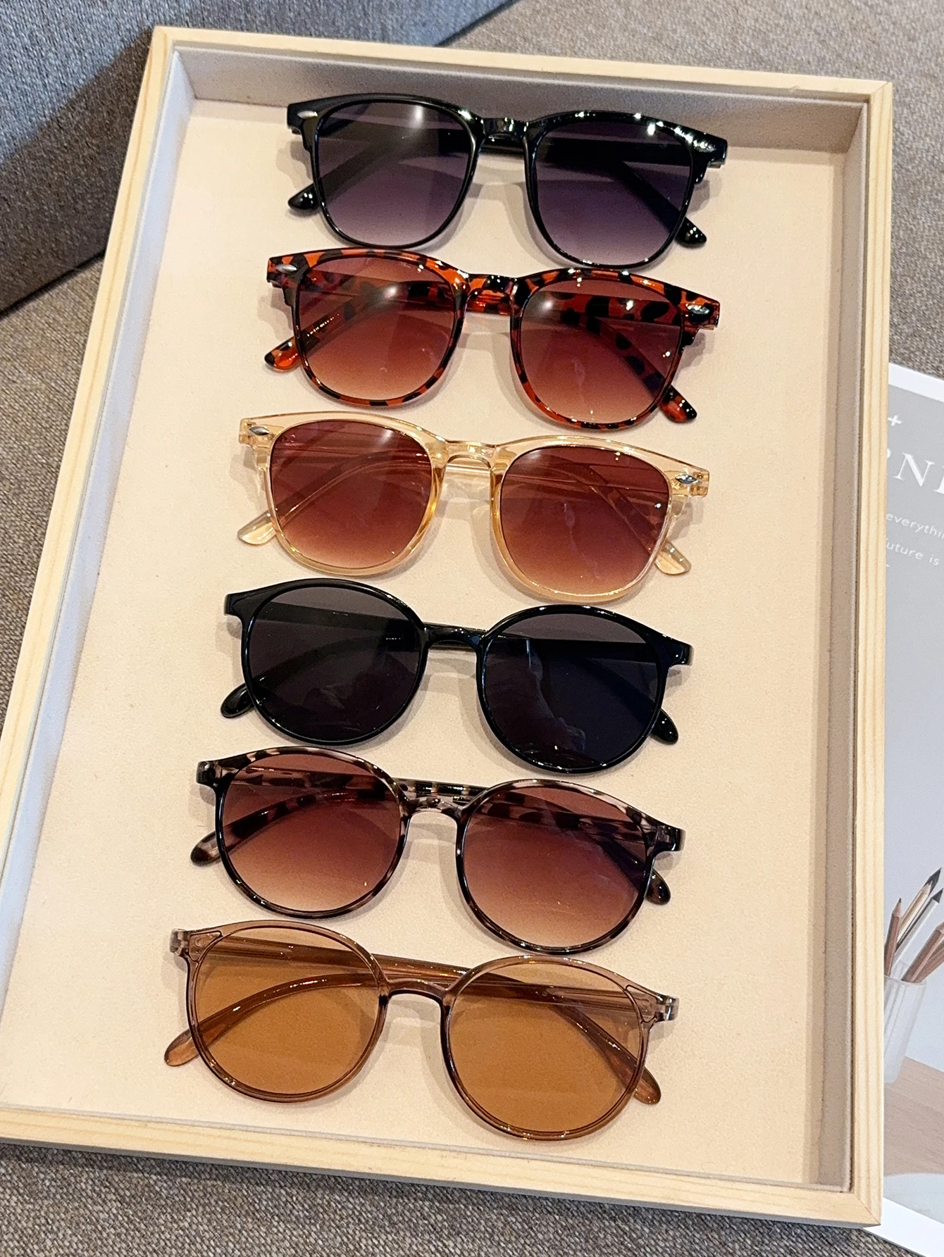 6Pcs Fashionable Round Frame Glasses Set, Lightweight and Portable, Can Be Worn for a Long Time, Fashionable Outfit, Holiday Gif