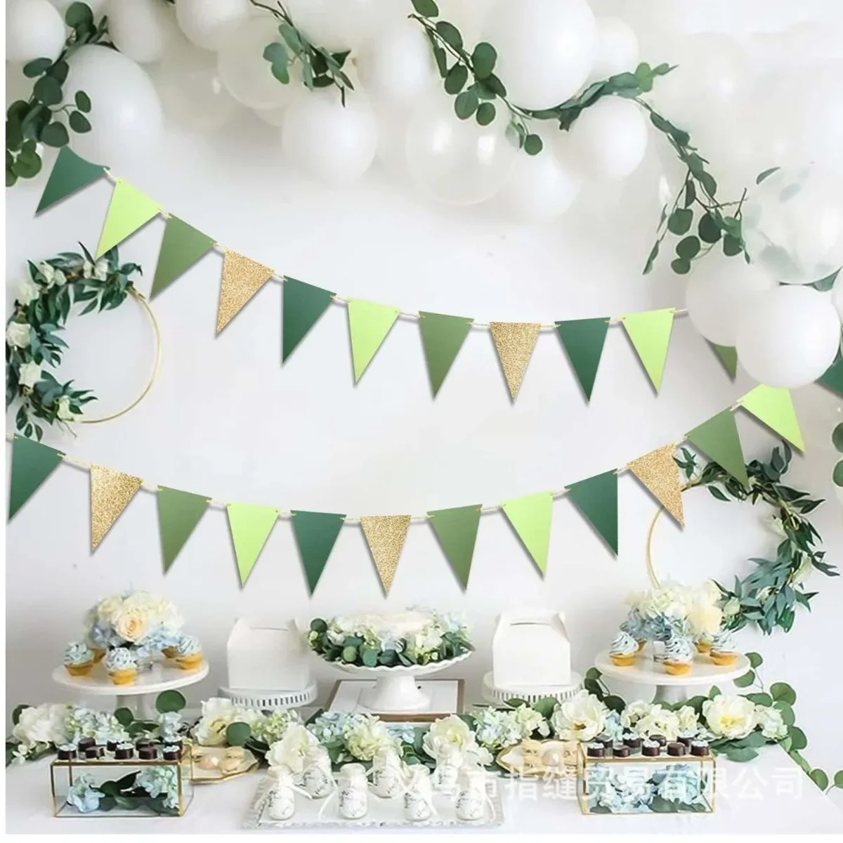 

Green Gold Triangle Flag Banner Babyshower Wedding Party Decoration Garlands Happy Baby 1st Birthday Party Colored Banners Decor