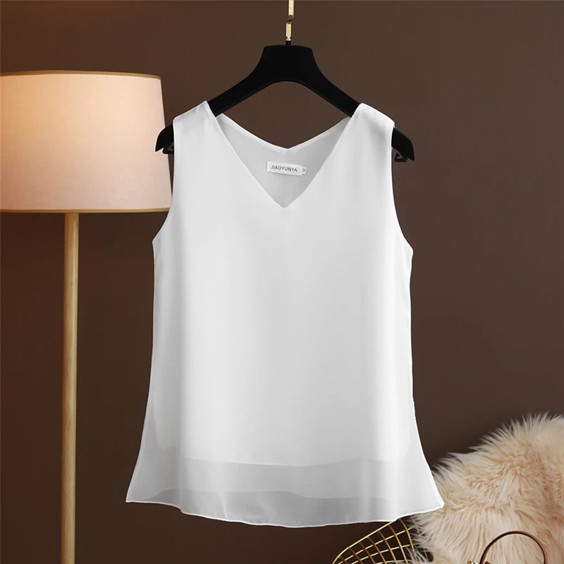 Banerdanni New Arrival Simple Chiffon Vest Female Summer New Sleeveless Halter T-shirt V-neck Blouse Loose Inside Cover Bellies