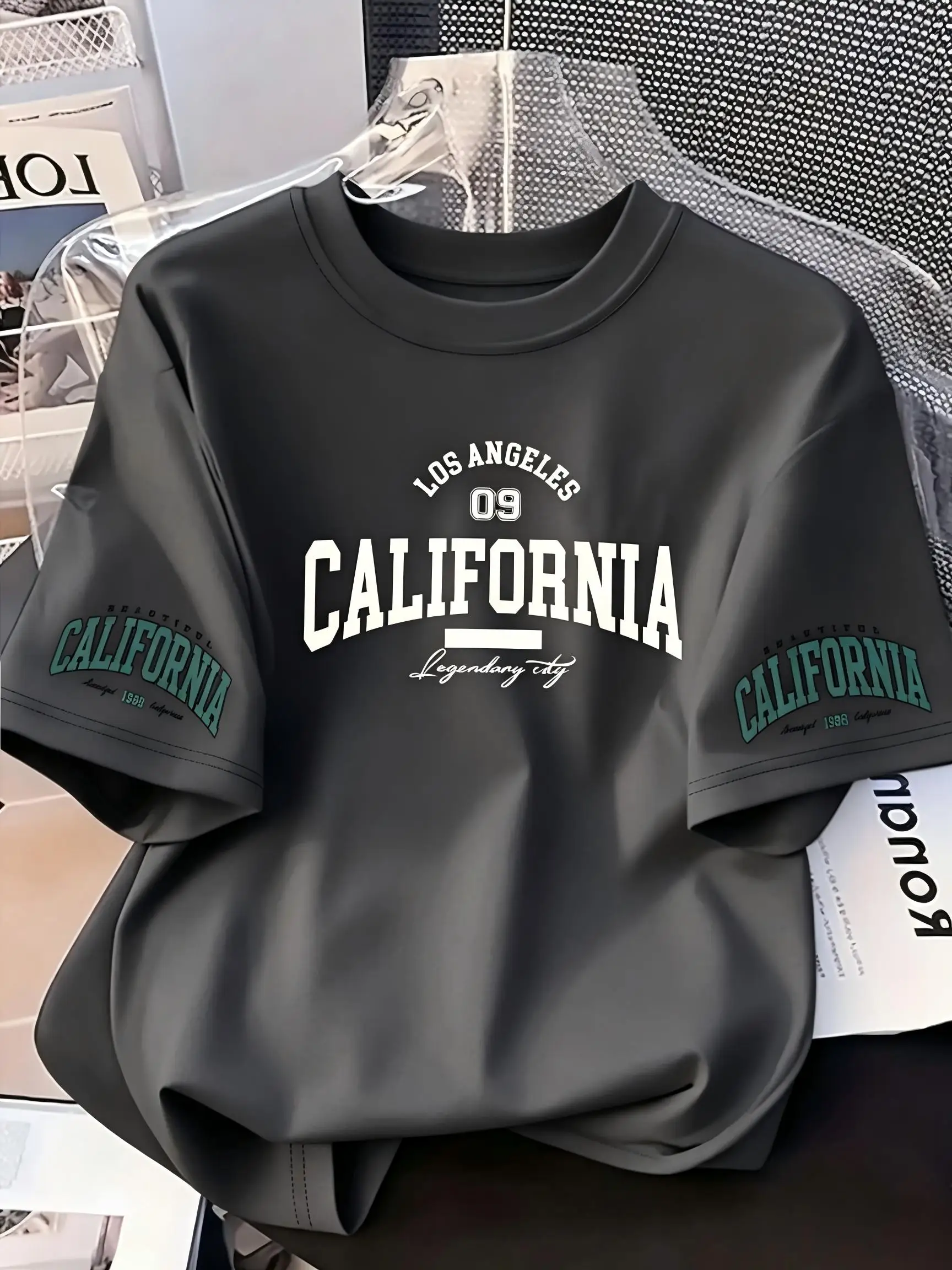 Hot selling fashion American men's summer 1988 California print micro elastic breathable round neck T-shirt outdoor casual top