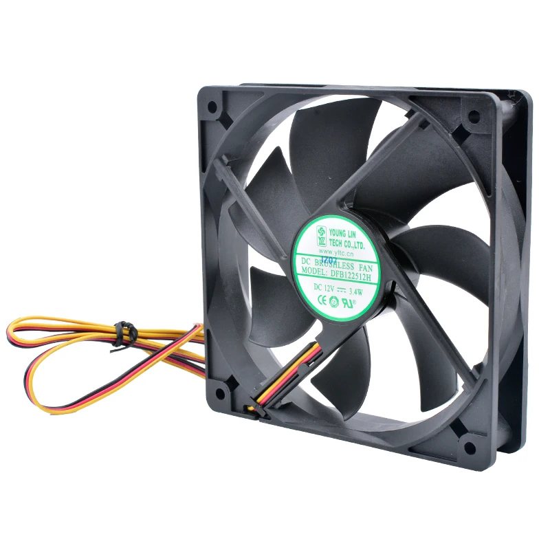 DFB122512H 12cm 120mm fan 120x120x25mm DC12V 3.4w 3 wires, double ball bearings, cooling fan for chassis power supply CPU