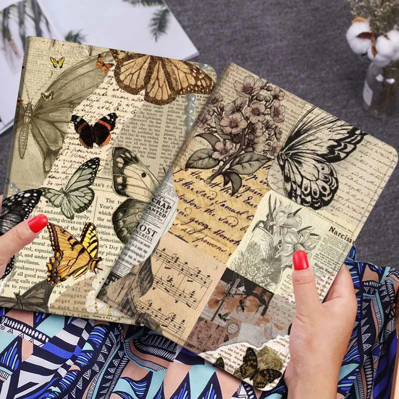 

Vintage Butterfly Flower Paper Gift Tablet Case For Lenovo Xiaoxin Legion Pad Tab Pro GT Y700 Gen4 2 11 P11 M10 K10 3rd Plus Gen