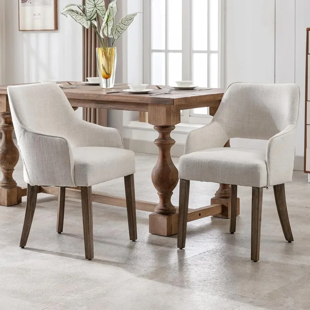 

A Linen Fabric Dining Chairs Set of 4,Upholstered Side Chairs,Farmhouse Accent Chairs with Open Back Wood LegsCream(Wider seats)