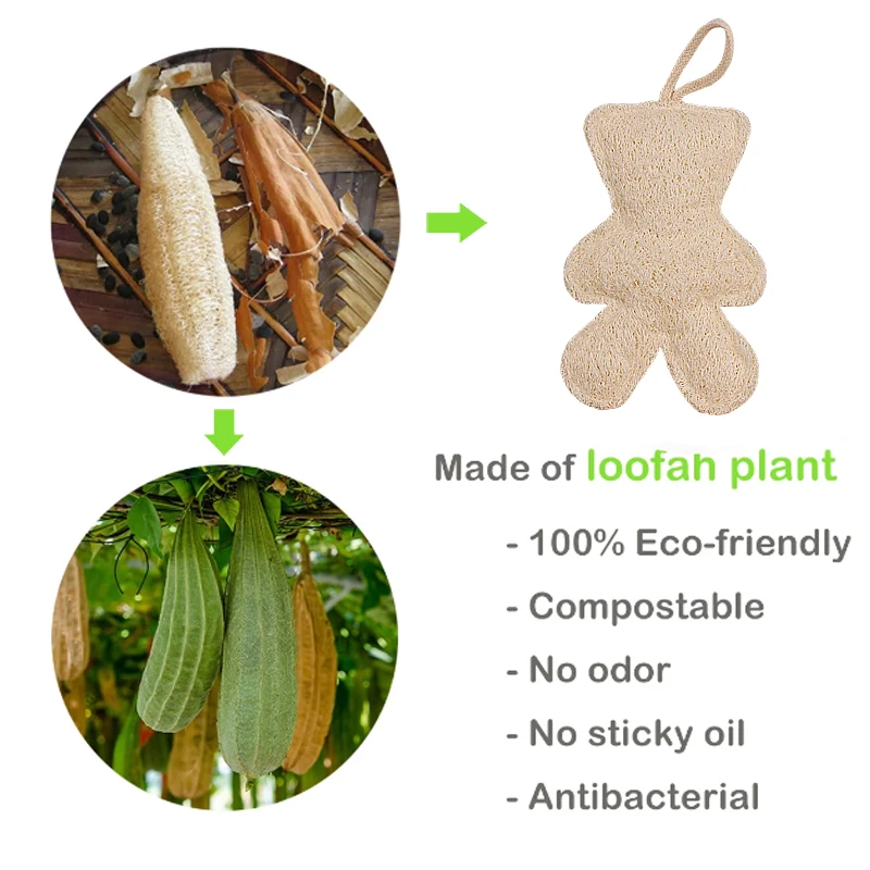 Natural Loofah Sponge Exfoliating Body Scrubber Cartoon Fish Bear Loofah Pad Star Heart Shaped Shower Luffa Sponge Brush