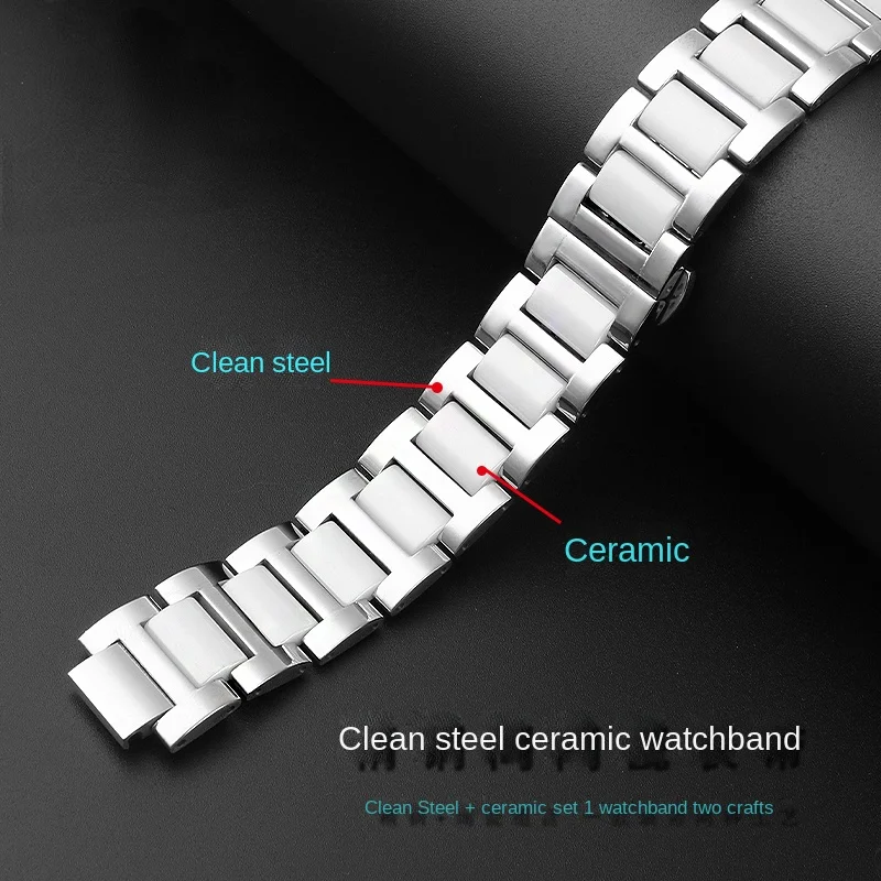 14-8 18-11mm 20-12mm Watch chain For Cartier Blue Balloon Strap Stainless Steel ceramic Watchband men women Bracelet Accessories