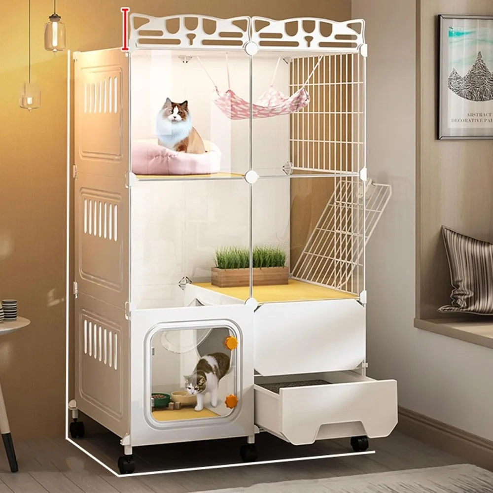 Cat Cage with Litter Box, 3-Tier DIY Enclosures, Large Playpen Detachable Cats Kennel, Indoor Catio for 1-2 Cats