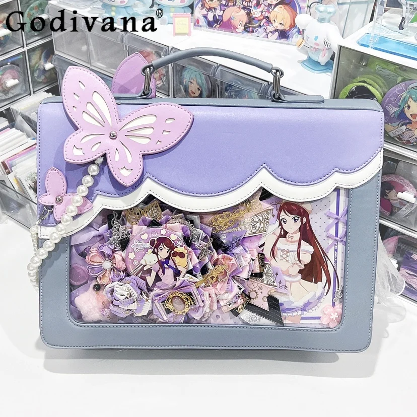 

Japanese Original Lolita Butterfly Pain Bag Sweet Cute Square JK Uniform Commuting Casual Crossbody Bag for Women