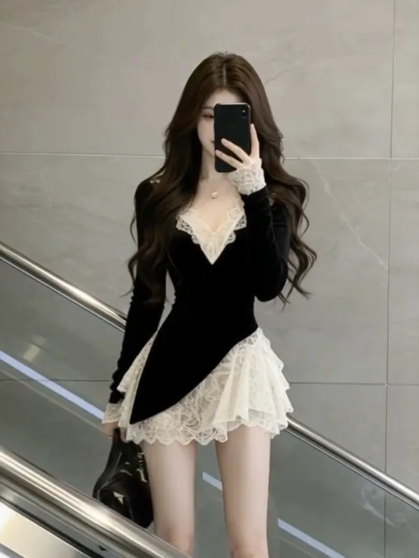 

Женская уникальная красивая юбка А-силуэта Pure Desire с кружевными вставками и V-образным вырезом, длинная, весна 2026, сексуальная, для подиума