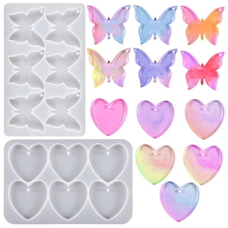 Butterfly Keychain Pendant Silicone Mold DIY Heart-shaped Pendant Crystal Epoxy Resin Molds Crafts Jewelry Casting Tools