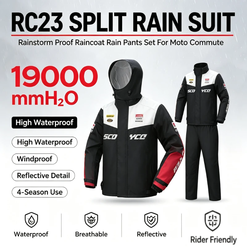 RC23 Motorcycle Split Rain Suit Rainstorm‑Proof Rain Pants Set 4‑Season For Delivery Rider Moto Tour Commute Electric Bicycle