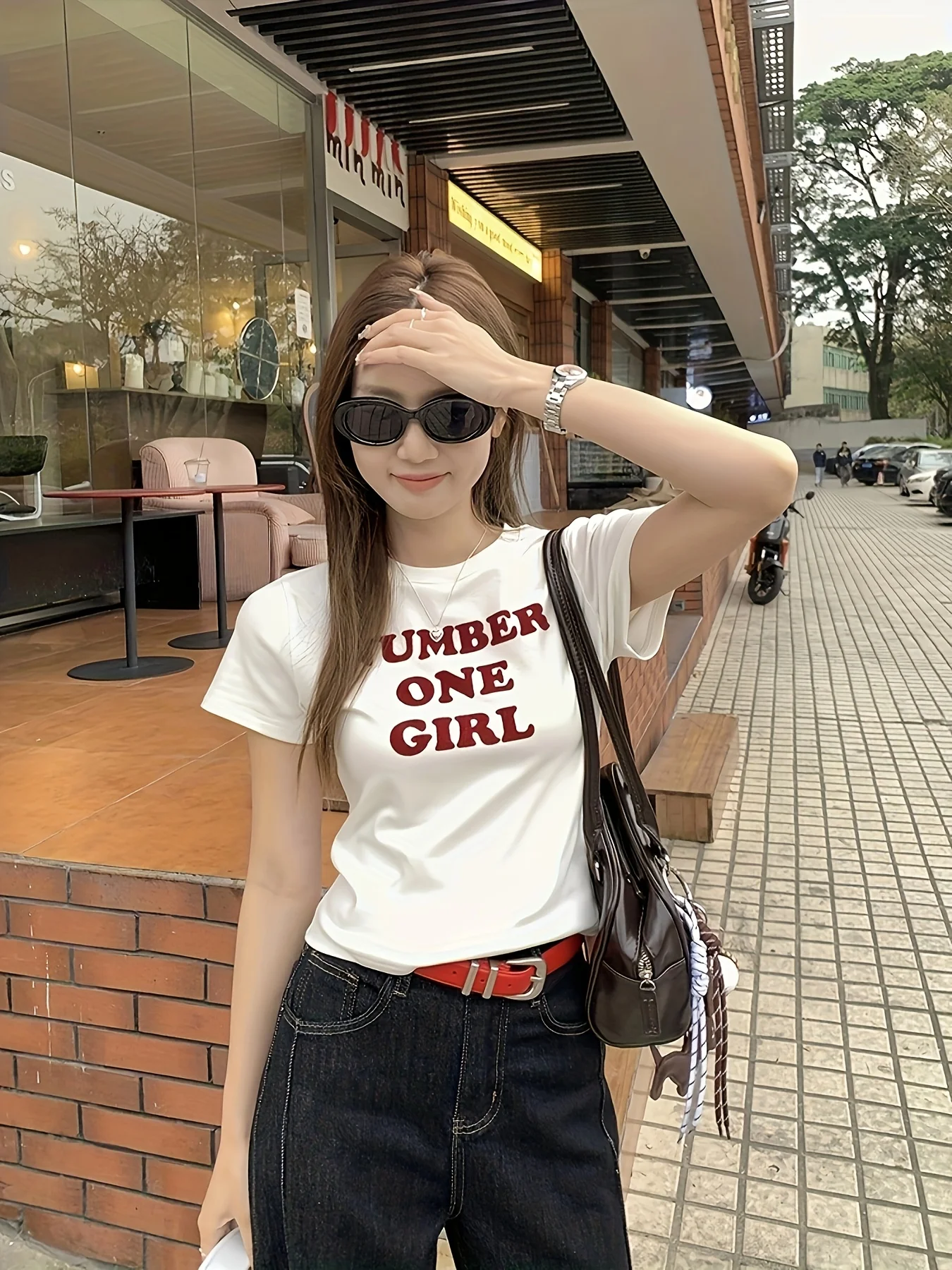

Women's Style White T-Shirt with Red Korean Text Coffee Cup Print Harajuku Short Sleeve Clothing Street Tops Aesthetic Clothes
