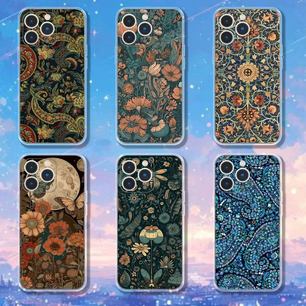 

Art W-William M-Morris Phone Case For iPhone 16,15,17,12,13,14,11 Max,Pro,Plus,X,XS,XR,SE4,E Mini Transparent Cover