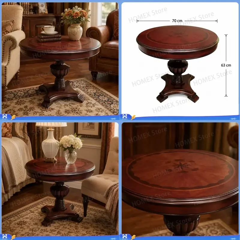 American Round Small Coffee Table Luxury Solid Wood Living Room Center Table Elegant Side Table Modern Home Furniture Decor