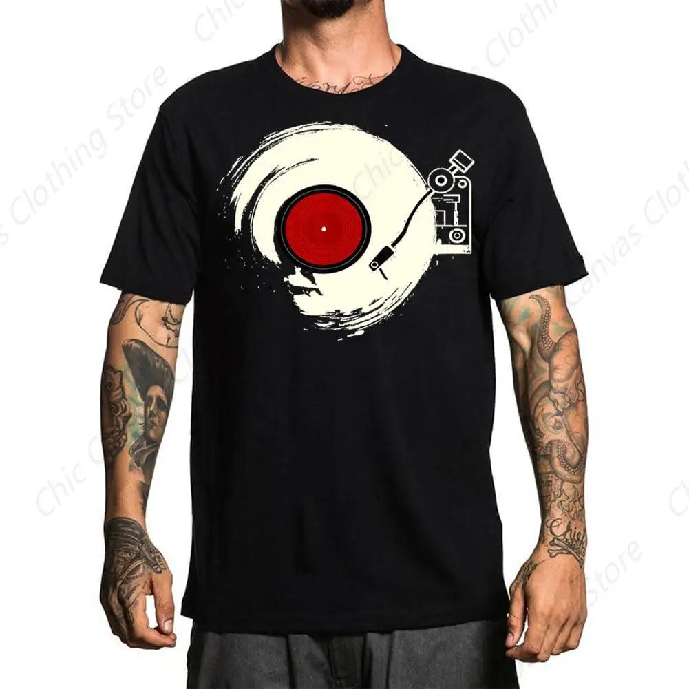 

Men'S Vinyl Record Player Printed T-Shirt Men'S Novel Pattern T-Shirt Cotton Casual And Comfortable Short Sleeved Shirt