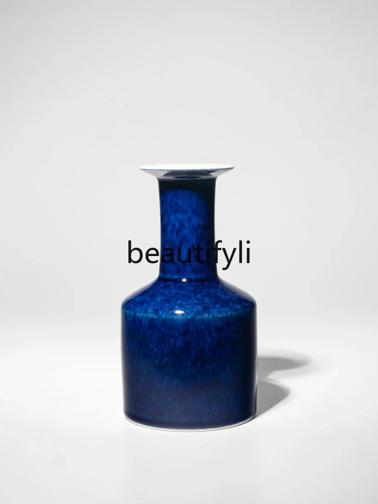 

Chai kiln fired high temperature raw ore lime alkali glaze handmade display vase sprinkled blue paper mallet vase height 19cm