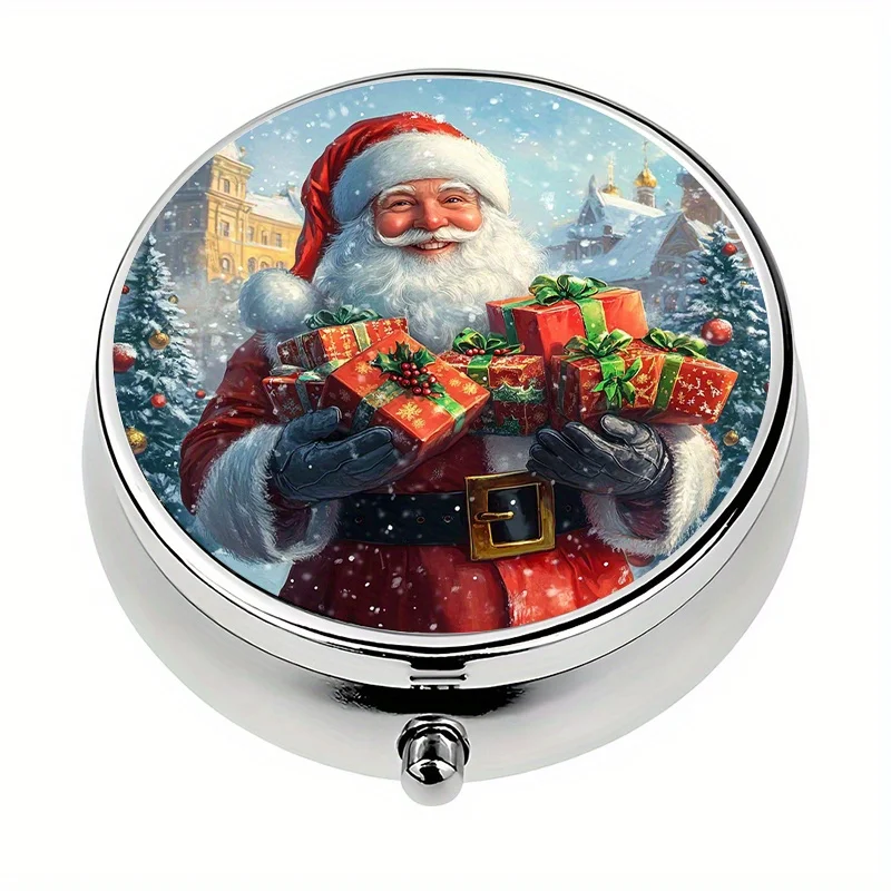 1-piece 3-compartment Santa-themed pill box, mini pill container, pill organizer, unique Christmas gift