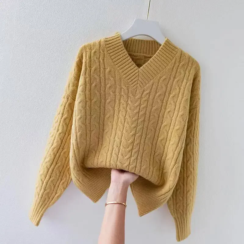

Autumn Winter Knitted Pullover Women Sweater Tops Fashion V-Neck Long Sleeve Knitwear Female Loose Casual Jumper Sweaters W1155