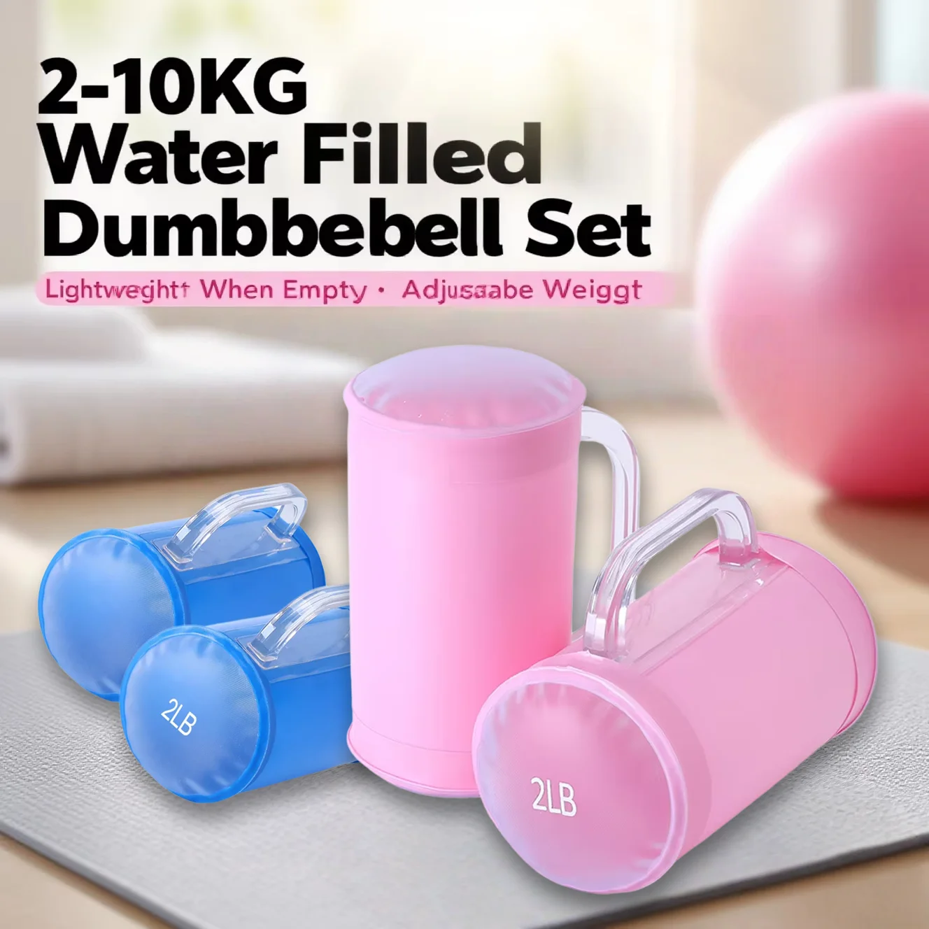 

4 lbs (1.8kg) pair of water-filled dumbbell set-portable adjustable weight home fitness equipment to practice a good figure