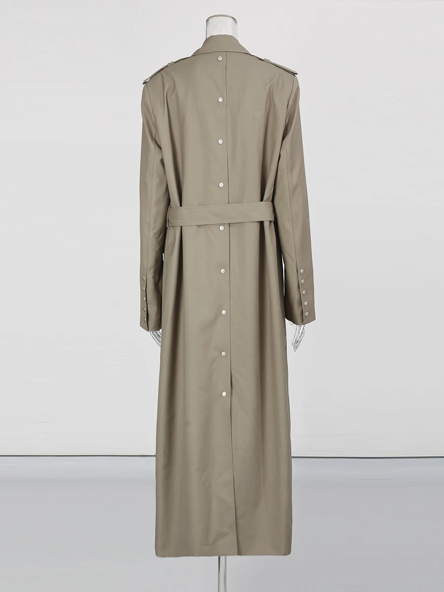 TWOTWINSTYLE Solid Slimming Spliced Lace Up Temperament Jacket for Women Lapel Long Sleeves Patchwork Pockets Trench Female New