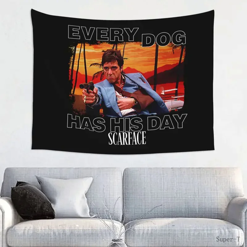 Scarface Tony Montana Big Guns Tapestry Wall Hanging for Dorm Customized Hippie Pacino Gangster Movie Tapestries Room Decor