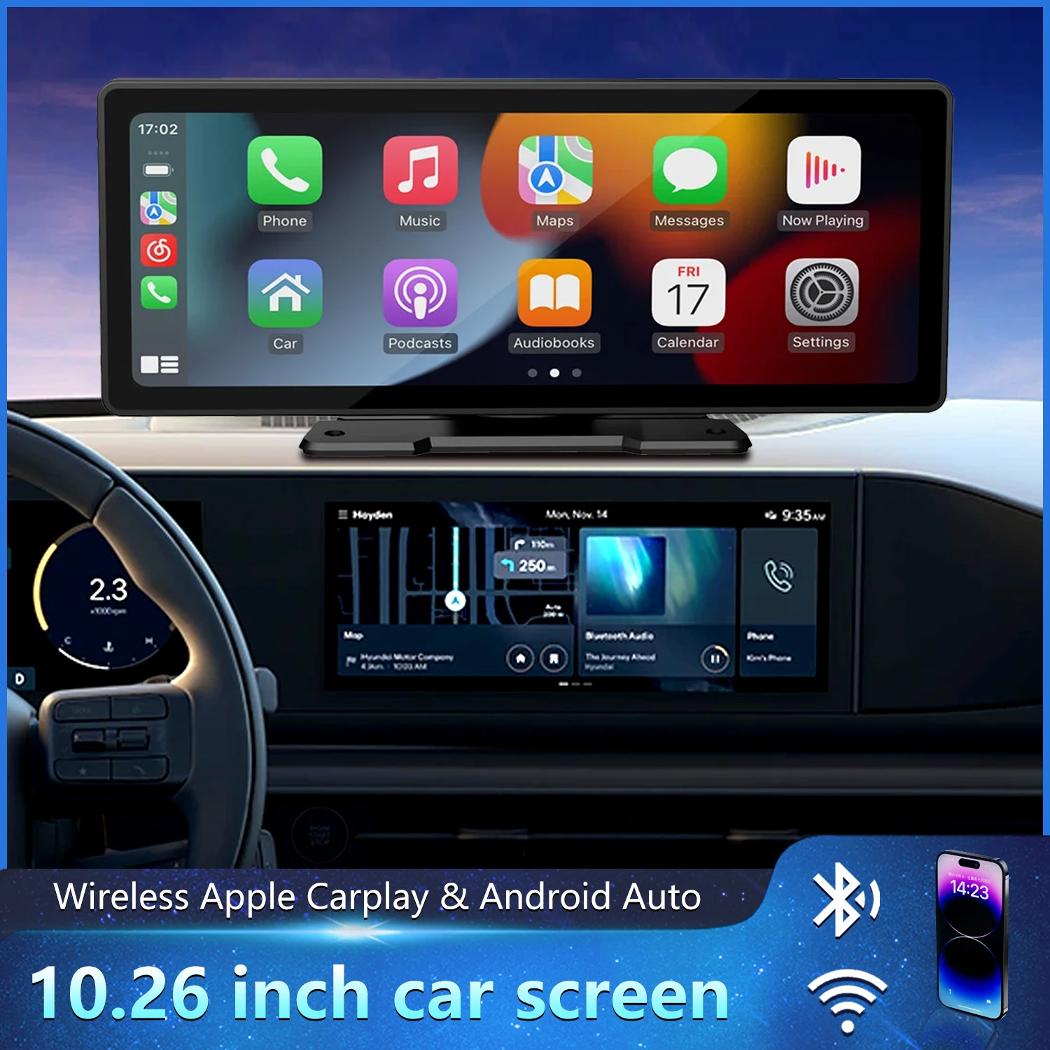 10.26 inch Car Monitor Wireless CarPlay /Android-Auto HD Screen Camera Bluetooth FM Transmitter USB TF Video Play MP5 For toyota