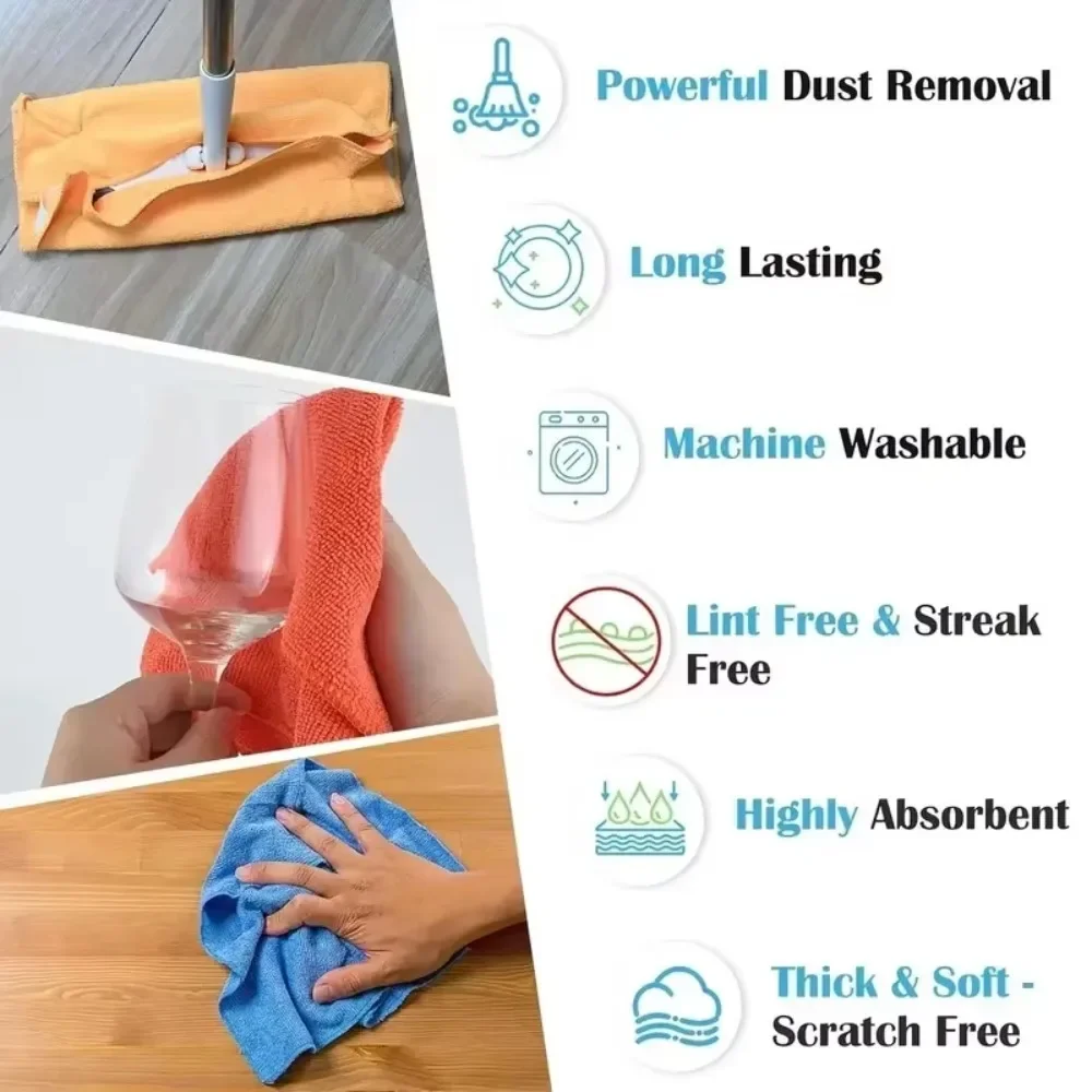 Super Absorbent Microfiber Cleaning Cloths Reusable Non Scratch Dish Towels for Kitchen Bathroom Car Glass Window Polishing view 4