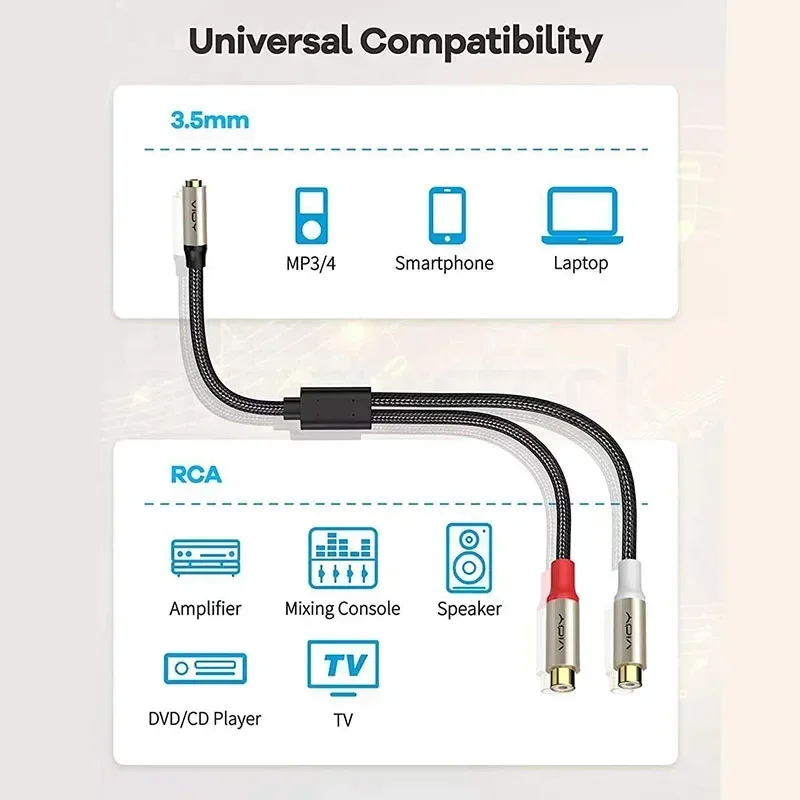 3.5 to 2RCA Extension Cable 3.5mm TRRS Jack Female To 2RCA Female Stereo Cable RCA Adapter for Smartphone Amp Speaker DVD Etc