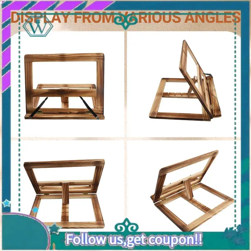 

Upgraded Foldable Recipe Book Stand,Wooden Frame Reading Bookshelf,Tablet Pc Support Stand
