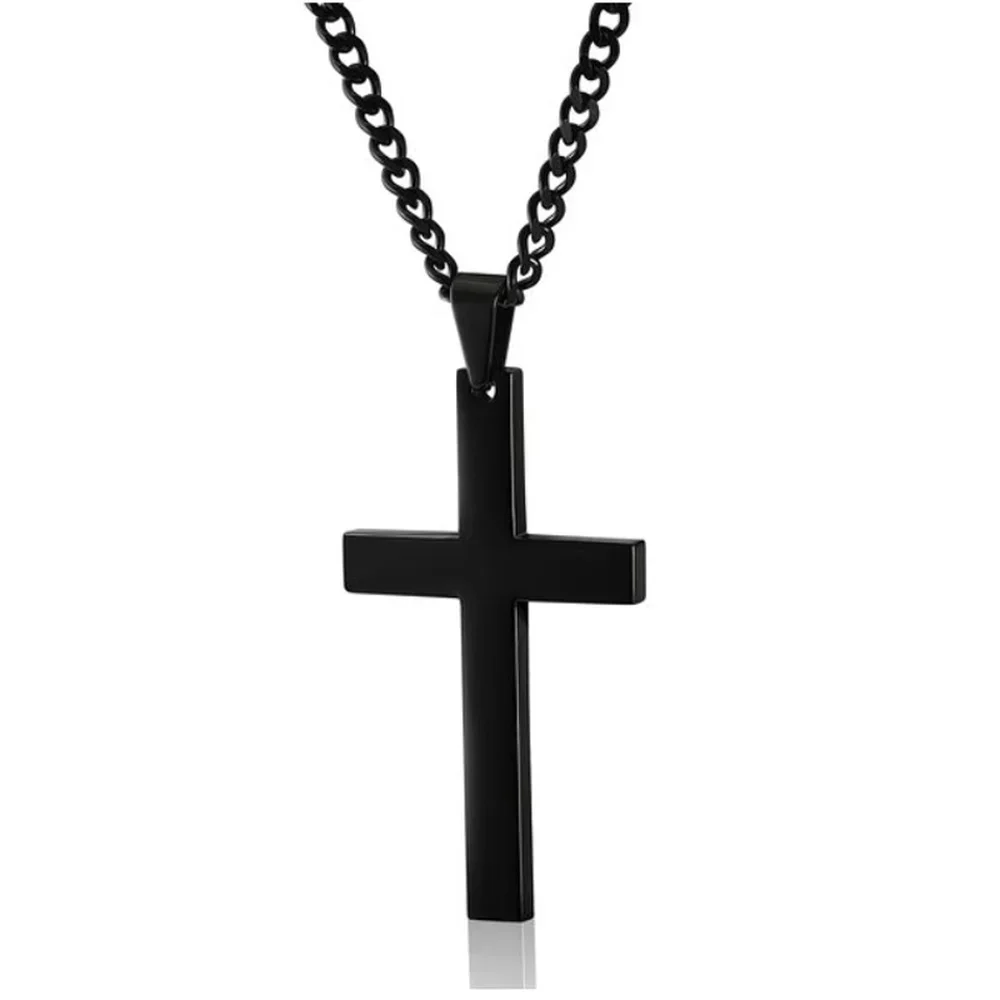 Simple Cross Necklace Pendant Christian Jesus Metal Polished Unisex Fashion Prayer Choker Chain Jewelry Gifts