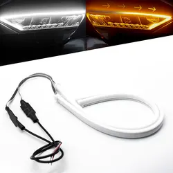 2pcs Flexible sequential Flowing Tube Strip Car DRL Turn Signal Angel Eye White Amber LED Daytime Running Lamp Headlight 30cm 45