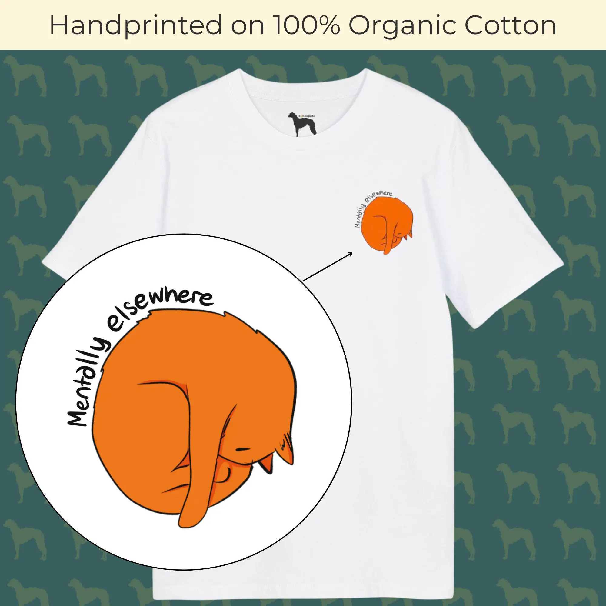 

Футболка с котом Mentally Elsewhere, органический хлопок ручной работы для любовника, саркастическая забавная футболка с надписью